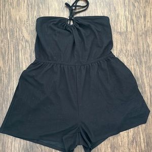 Black halter romper with pockets